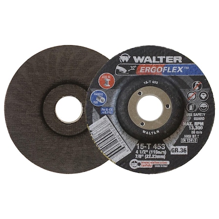 Walter Surface Technologies Type 29, 4-1/2 in Dia, 7/8 in Arbor Hole Size, 60 Grit 15T456
